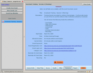 Example of the omNovia Event Manager Summary Page