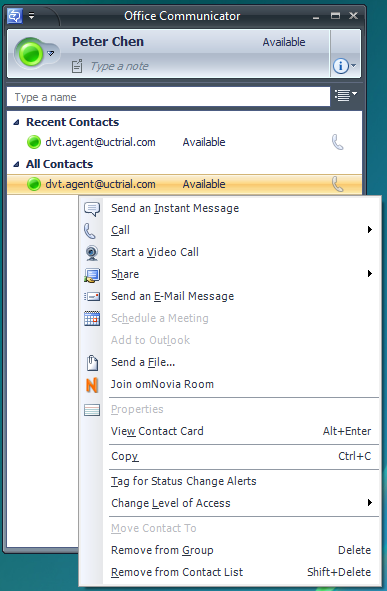 omNovia Integration for Microsoft Office Communicator